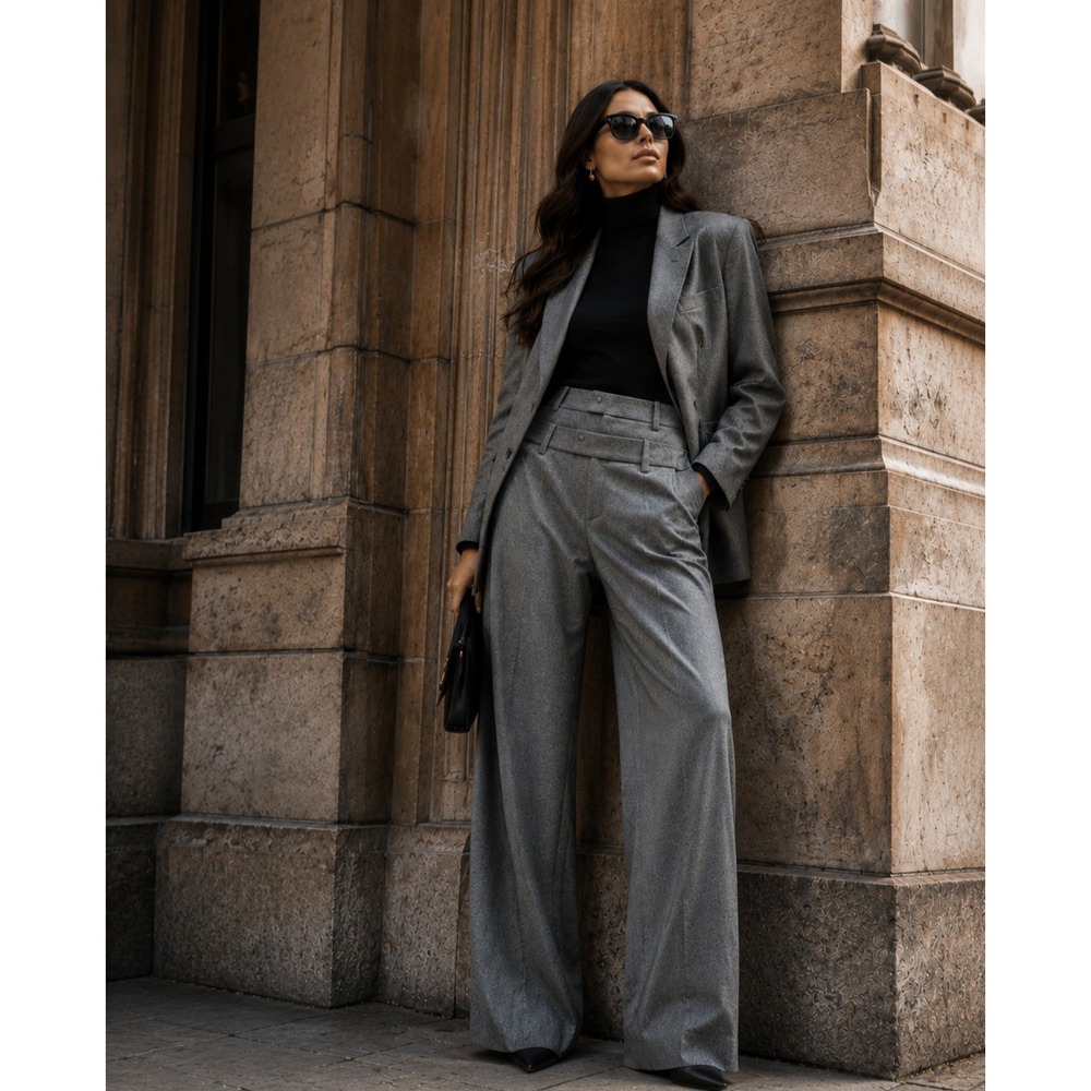 Alice + Olivia Classics Grey Wide Leg Double Waist Trousers Pants Size 4